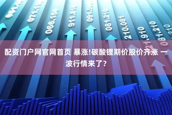 配资门户网官网首页 暴涨!碳酸锂期价股价齐涨 一波行情来了？