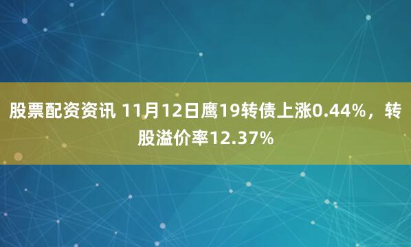 股票配资资讯 11月12日鹰19转债上涨0.44%，转股溢价率12.37%